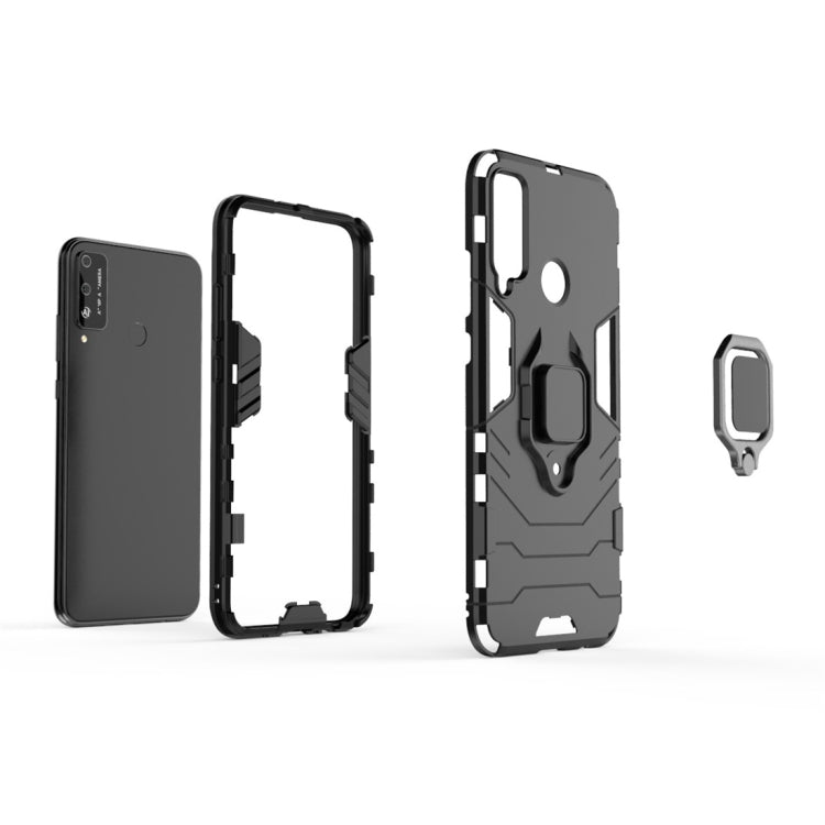 Para Huawei Honor Play 4T PC + TPU Funda protectora a prueba de golpes con soporte de anillo magnético (Negro)