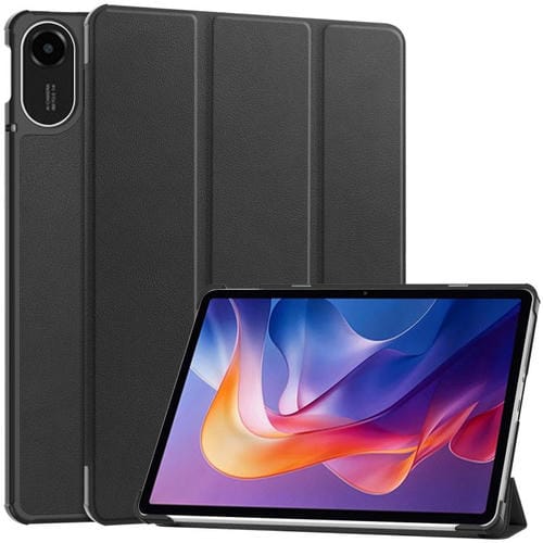 Funda de cuero con textura Custer y tres pliegues para Xiaomi Redmi Pad 2 (negra)