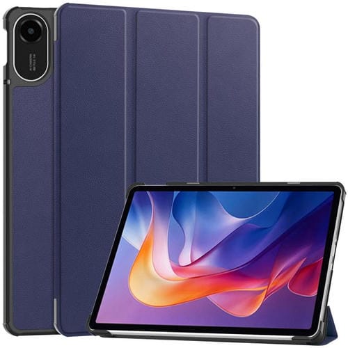 Funda de cuero con textura Custer y tres pliegues para Xiaomi Redmi Pad 2 (azul oscuro)