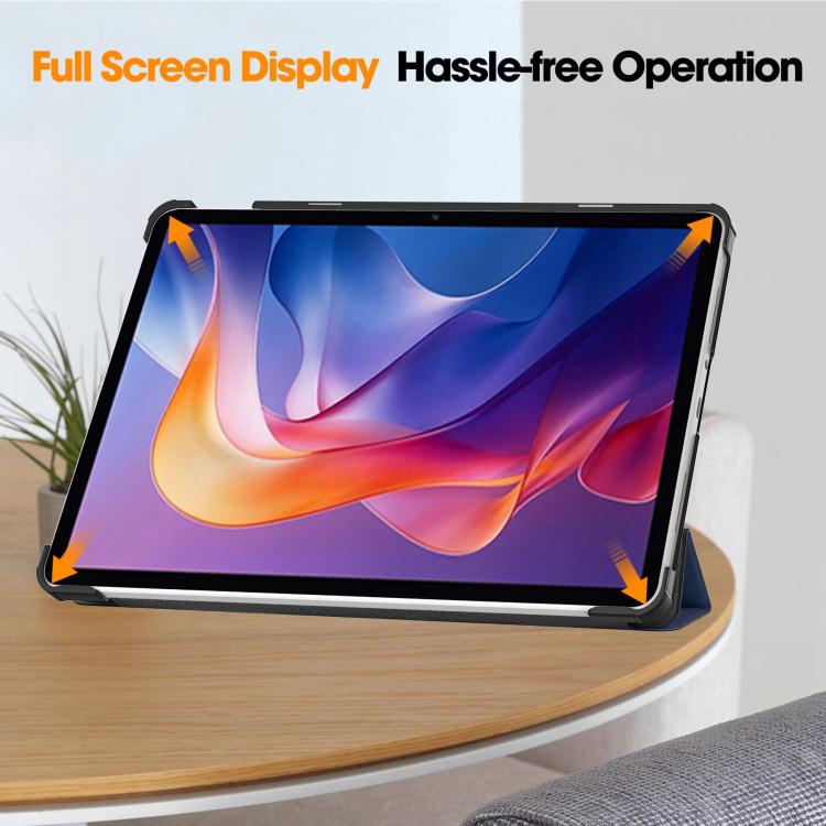 Funda de cuero con textura Custer y tres pliegues para Xiaomi Redmi Pad 2 (azul oscuro)