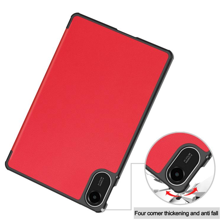 Funda de cuero con textura Custer y tres pliegues para Xiaomi Redmi Pad 2 (roja)