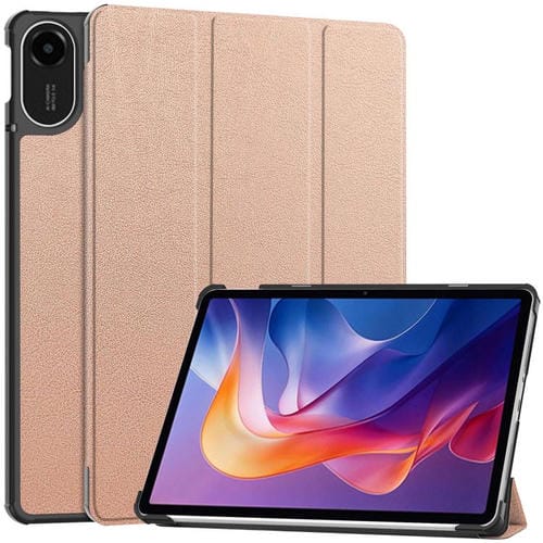 Funda de cuero con textura Custer y tres pliegues para Xiaomi Redmi Pad 2 (oro rosa)