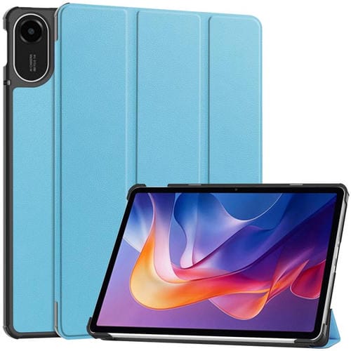 Funda de cuero con textura Custer y tres pliegues para Xiaomi Redmi Pad 2 (azul cielo)