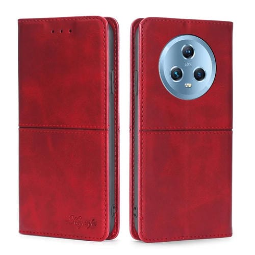 Funda de Cuero para Honor Magic5 con Tapa Horizontal Magnética y Textura de Vaca (Rojo)