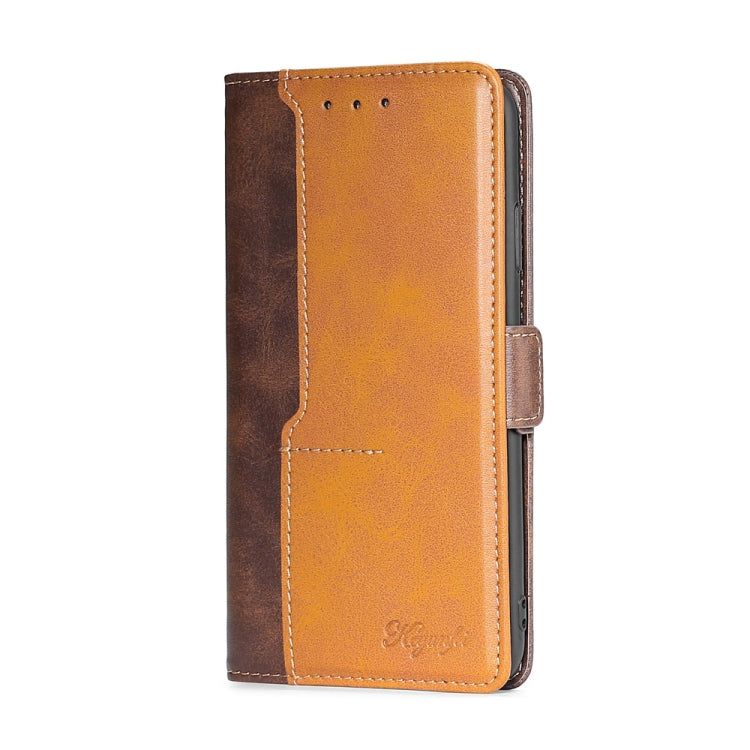 Funda de Cuero para OnePlus Ace 2V 5G con Hebilla Lateral y Color de Contraste (Marrón Oscuro + Dorado)