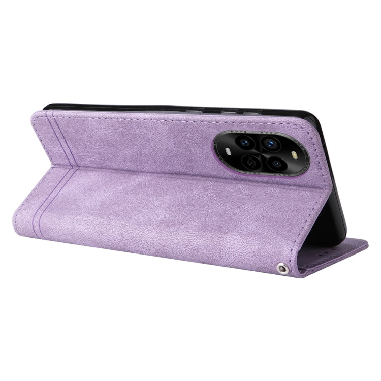 Funda de Cuero con Botones de Metal y Diseño Árbol de la Vida para Huawei Nova 13 Pro (Morado)