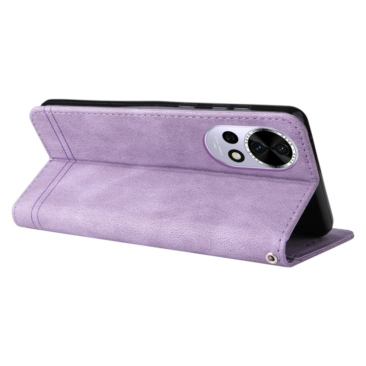 Funda de Cuero Huawei Nova 13/Nova 12 con Botones de Metal y Árbol de la Vida (Morado)