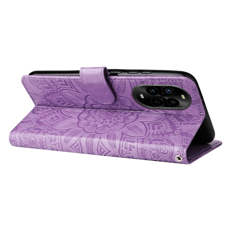 Funda de Piel con Relieve de Girasol para Huawei Nova 13 Pro (Morado)
