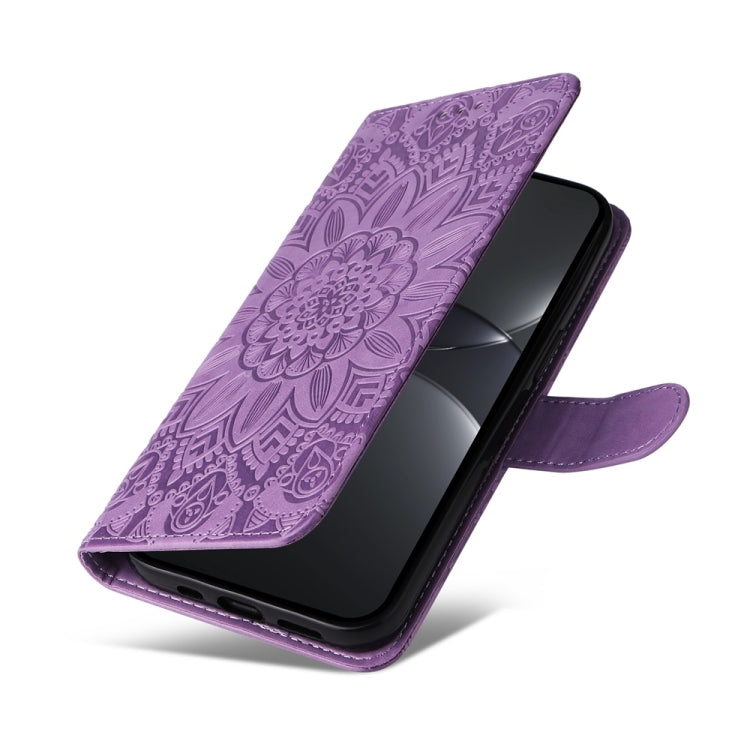 Funda de Piel con Relieve de Girasol para Huawei Nova 13 Pro (Morado)