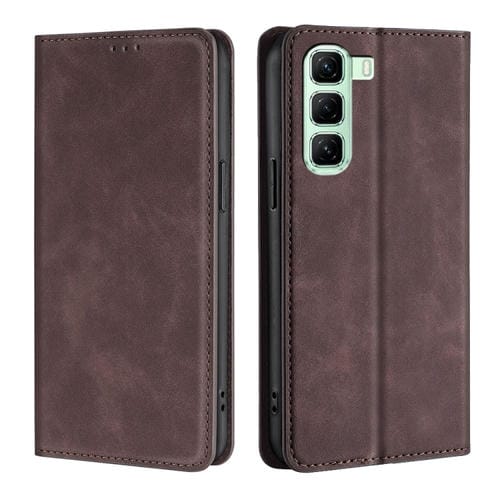 Funda de Cuero Magnética con Tacto de Piel para Infinix Hot 50 5G (Marrón Oscuro)