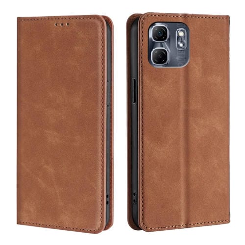 Funda de Cuero Magnética para Teléfono Infinix Hot 50I 4G (Marrón Claro) con Tacto de Piel