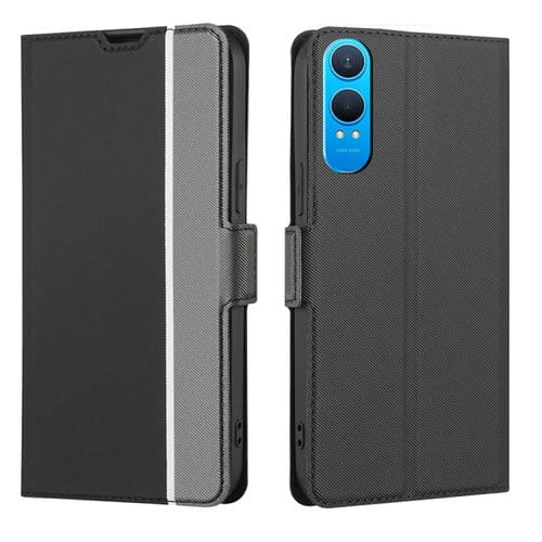 Funda de Cuero con Textura de Sarga y Botones Laterales para OnePlus Nord Ce 4 Lite 5G (Negro)