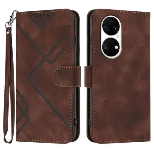 Funda de Piel Sintética con Diseño de Líneas para Huawei P50 (Café)