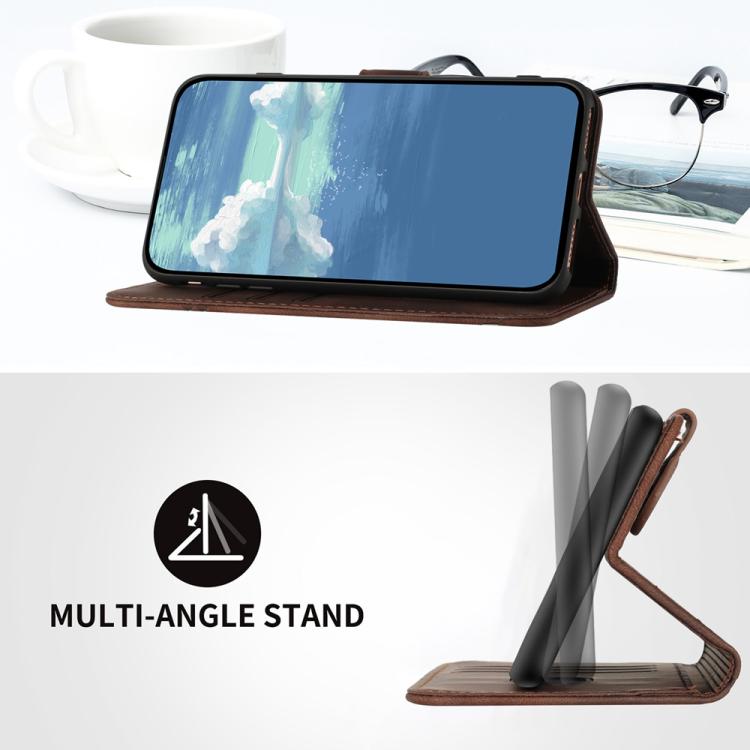 Funda de Cuero Huawei P60/P60 Pro Diseño de Líneas Tacto Suave (Café)