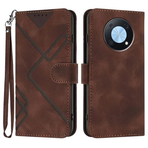 Funda de Cuero Huawei Enjoy 50 Pro Nova Y90 Diseño de Líneas Tacto Suave (Café)