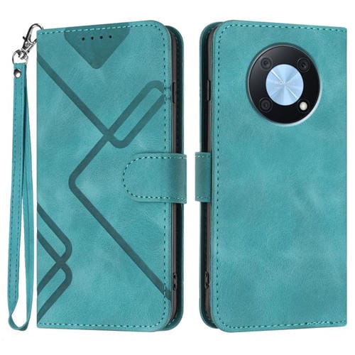 Funda de Cuero para Huawei Enjoy 50 Pro y Nova Y90 con Diseño de Líneas y Tacto Suave (Azul Claro)
