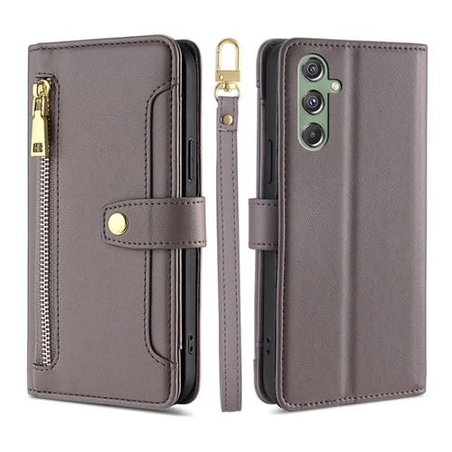 Funda para Samsung Galaxy M34 5G y F34 5G Lite Cuero Billetera Cremallera Cuerpo Cruzado Textura Oveja (Gris)