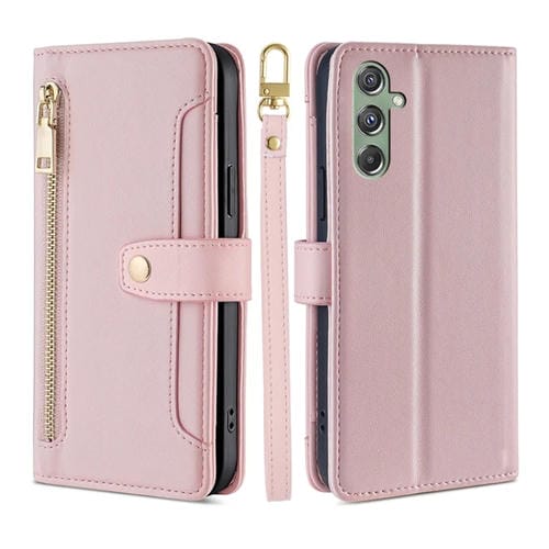 Funda de Cuero Samsung Galaxy M34 5G y F34 5G Lite con Billetera y Cremallera Textura de Oveja (Rosa)