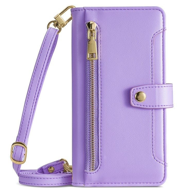Funda Cuero Tipo Billetera OnePlus Ace 3 Pro 5G con Cremallera y Textura Oveja (Morado)
