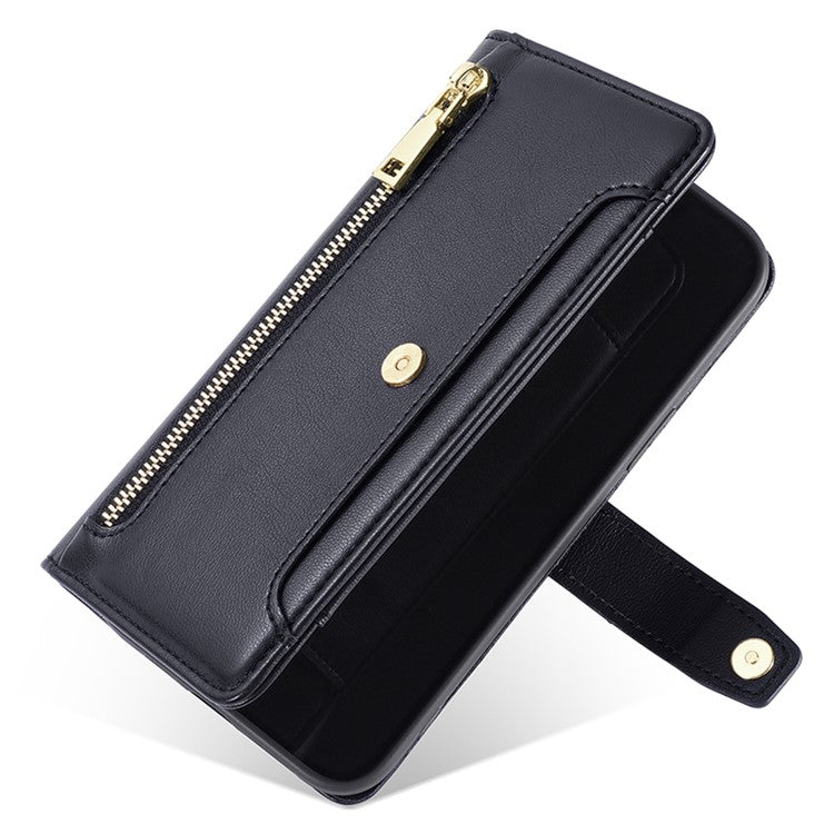 Funda de Cuero con Cremallera y Textura de Oveja para OnePlus Nord Ce 4 Lite 5G (Negra)