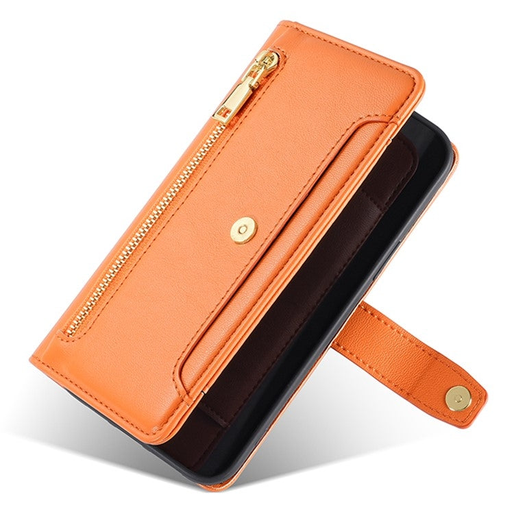 Funda de Cuero OnePlus Nord Ce 4 Lite 5G con Cremallera y Textura de Oveja (Naranja)