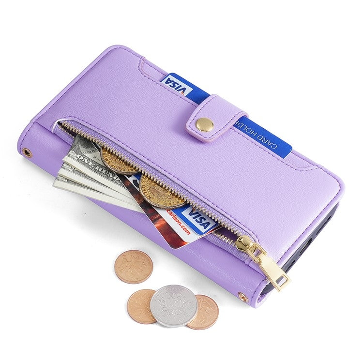 Funda de Cuero con Cremallera para OnePlus Nord CE 4 Lite 5G (Morado)