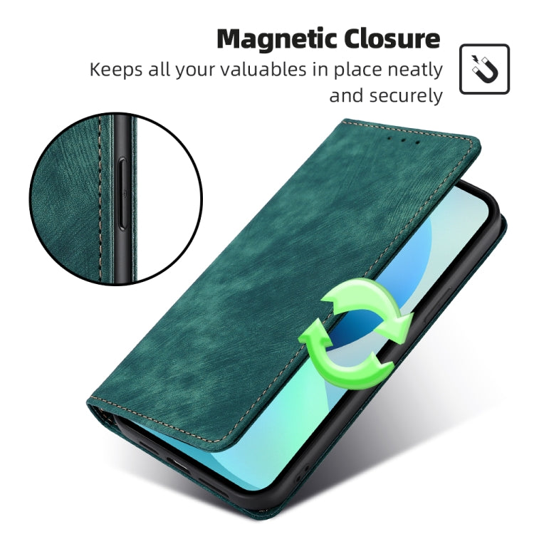 Funda de Cuero Magnética para Huawei Enjoy 60 Pro y Nova 11I con Rfid y Cepillo Antirrobo (Verde)