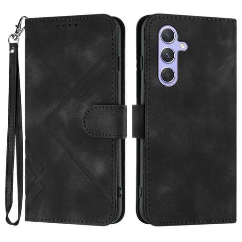 Funda para Samsung Galaxy A55 Cuero Sensación de Piel Patrón de Líneas (Negro)