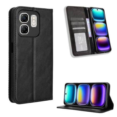 Funda de Cuero Retro con Hebilla Magnética para Infinix Hot 50I 4G y Smart 9 4G (Negro)