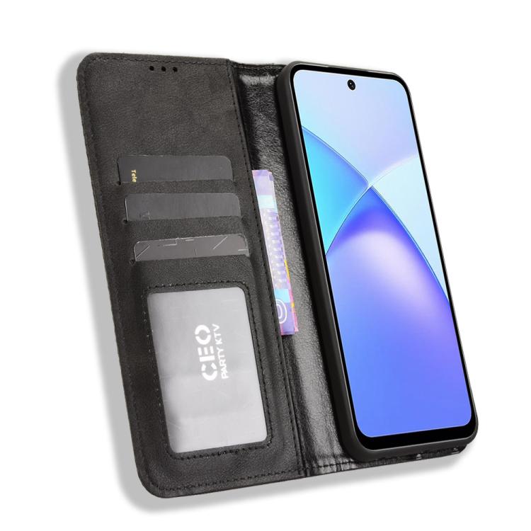 Funda de cuero con textura retro y hebilla magnética para Infinix Smart 10 Plus 4G (negro)