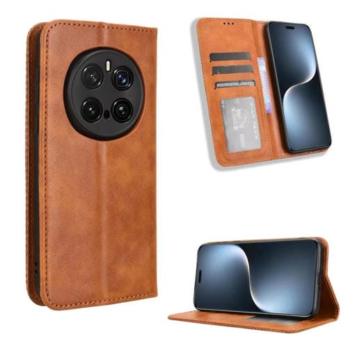 Funda de Cuero con Textura Retro y Hebilla Magnética para Honor Magic7 Pro (Marrón)