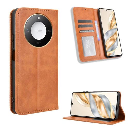 Funda de Cuero para Honor X60 5G X9C con Textura Retro y Hebilla Magnética (Marrón)