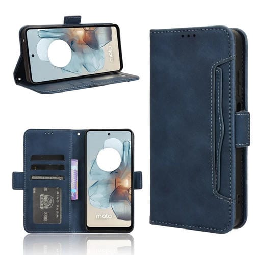 Funda de Piel con Textura de Becerro y Ranuras para Tarjetas para Motorola Moto G45 5G / G34 5G (Azul)