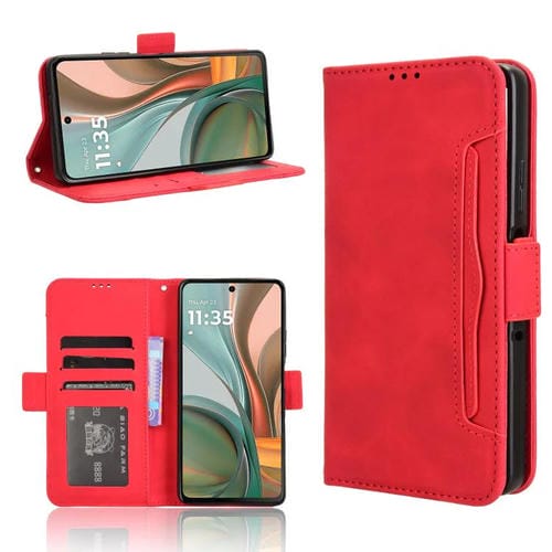 Funda de Piel con Textura de Becerro y Ranuras para Tarjetas Motorola Moto G75 5G (Roja)