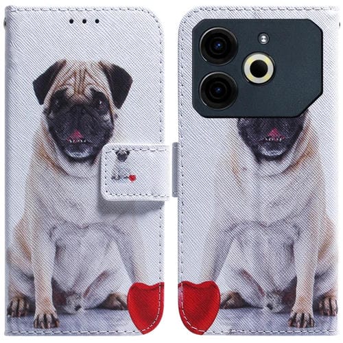 Funda de Cuero con Tapa para Tecno Pova 6 Neo con Dibujo de Colores (Pug)