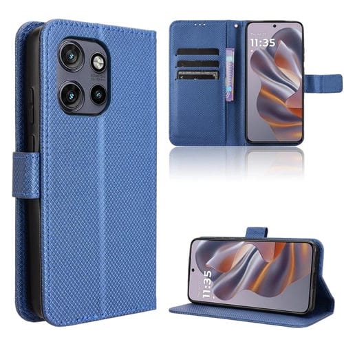 Funda Cuero con Textura de Diamante para Motorola Moto S50 5G y Edge 50 Neo (Azul)