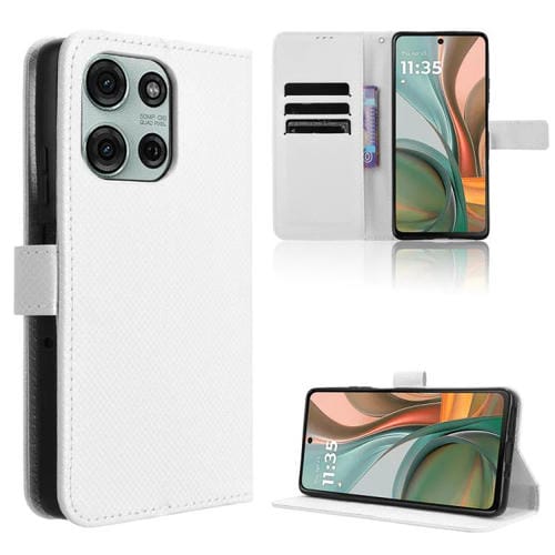 Funda de Cuero con Textura de Diamante para Motorola Moto G75 5G (Blanca)