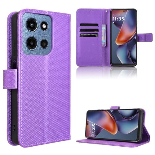 Funda de Cuero con Textura de Diamante para Motorola Moto G Play 2025 (Morado)