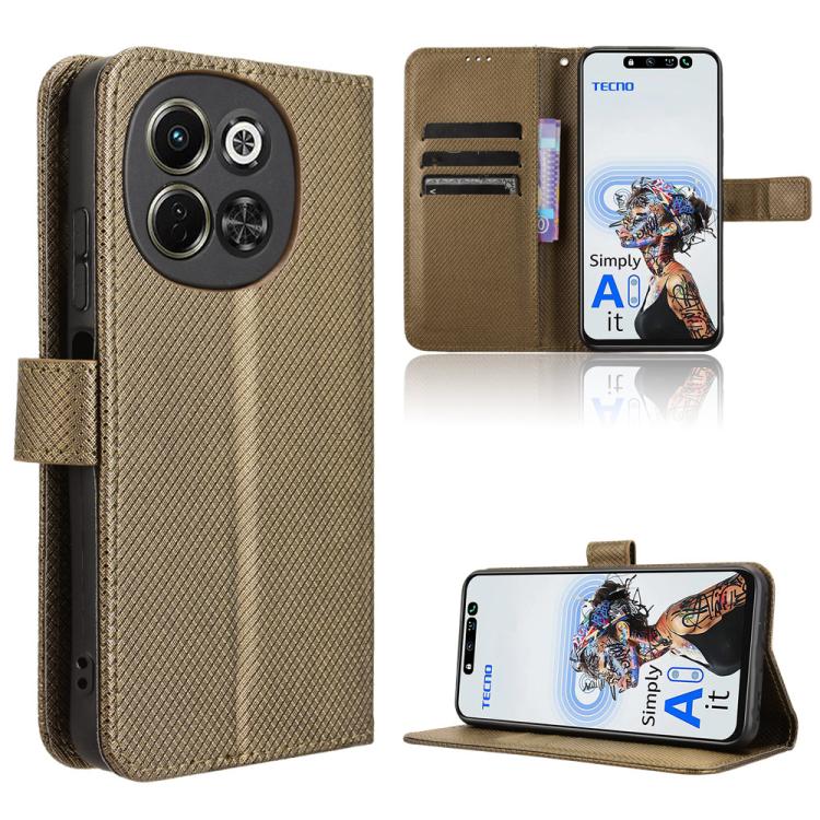 Funda Cuero Textura Diamante para Tecno Pova 6 Neo 5G Spark 30 5G (Marrón)