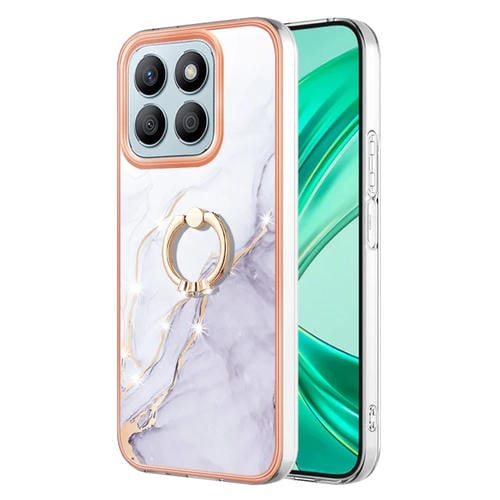 Funda para Teléfono Honor X8B con Soporte para Anillo Revestimiento Mármol TPU (Blanco)