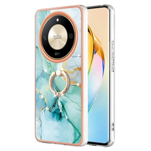 Funda para Teléfono Honor X9B con Soporte para Anillo y Revestimiento Mármol Imd TPU (Verde)