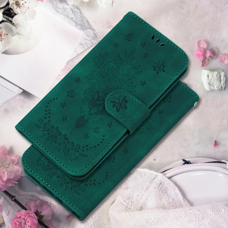 Funda de cuero con relieve de mariposa y rosa para Infinix Hot 50 Pro+ 4G (verde)