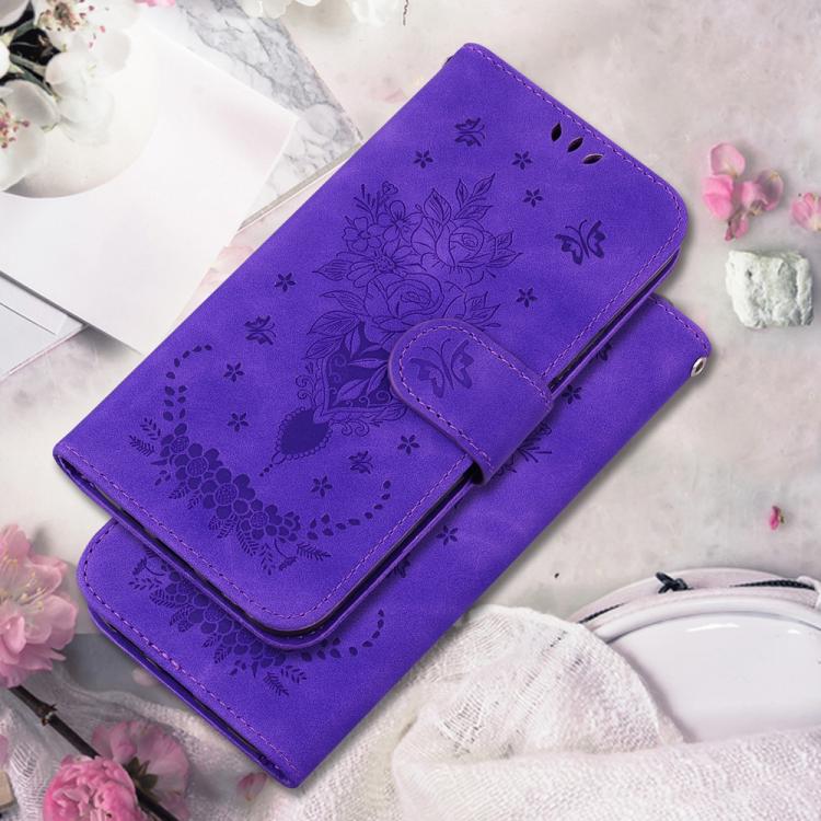 Funda de cuero con relieve de mariposa rosa para Infinix Zero 40 4G/5G (morado)