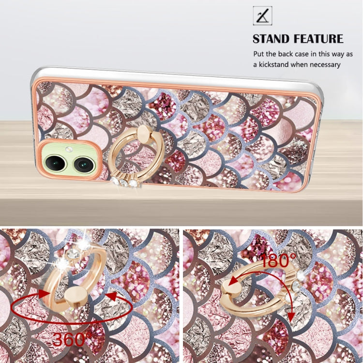 Caja de teléfono Samsung Galaxy A05 Imd TPU con Galvanoplastia con Anillo (Escamas Rosadas)