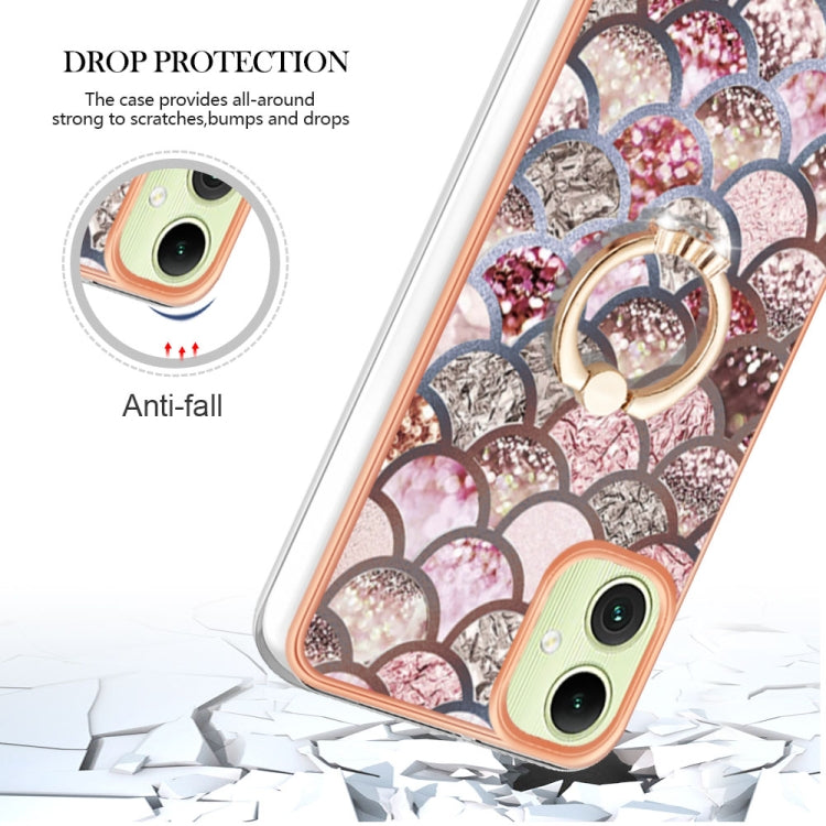 Caja de teléfono Samsung Galaxy A05 Imd TPU con Galvanoplastia con Anillo (Escamas Rosadas)