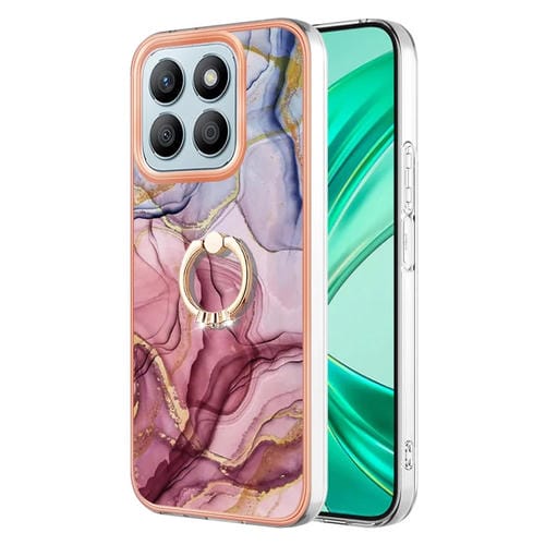 Funda para Teléfono Honor X8B con Imd Doble Cara, Galvanoplastia Mármol y Anillo (Rojo Rosa)