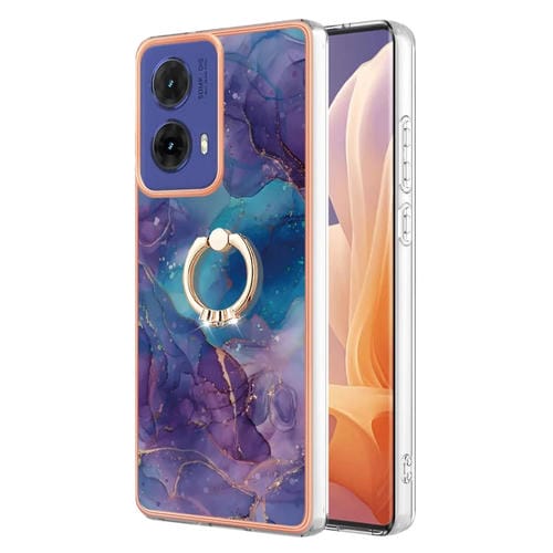 Estuche para Motorola Moto G85 con IMD Doble Cara, Galvanoplastia Mármol y Anillo (Púrpura)