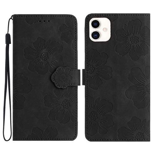 Funda de Cuero Samsung Galaxy A05 Estampado de Flores (Negro)