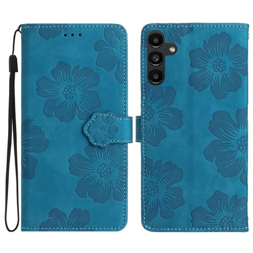 Funda de Cuero Samsung Galaxy A35 5G Estampado de Flores (Azul)