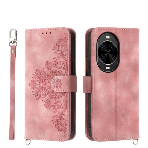 Funda de cuero con relieve floral para Huawei Nova 14 Pro (rosa)